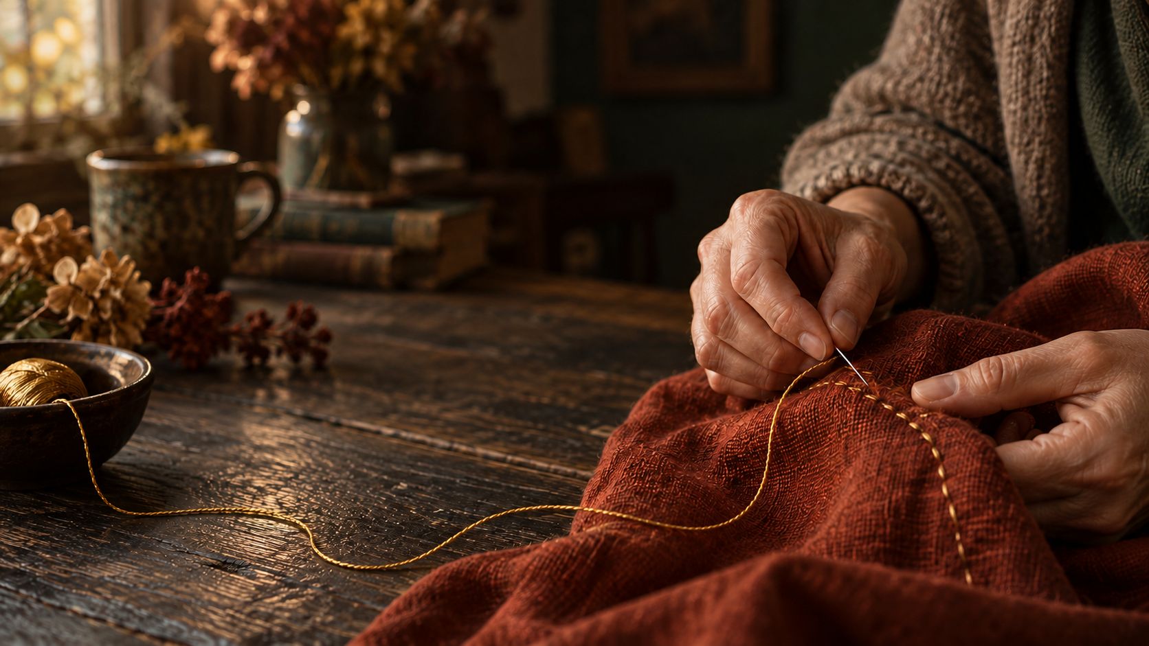 An autumn still life representing the practical and emotional work of living with grief